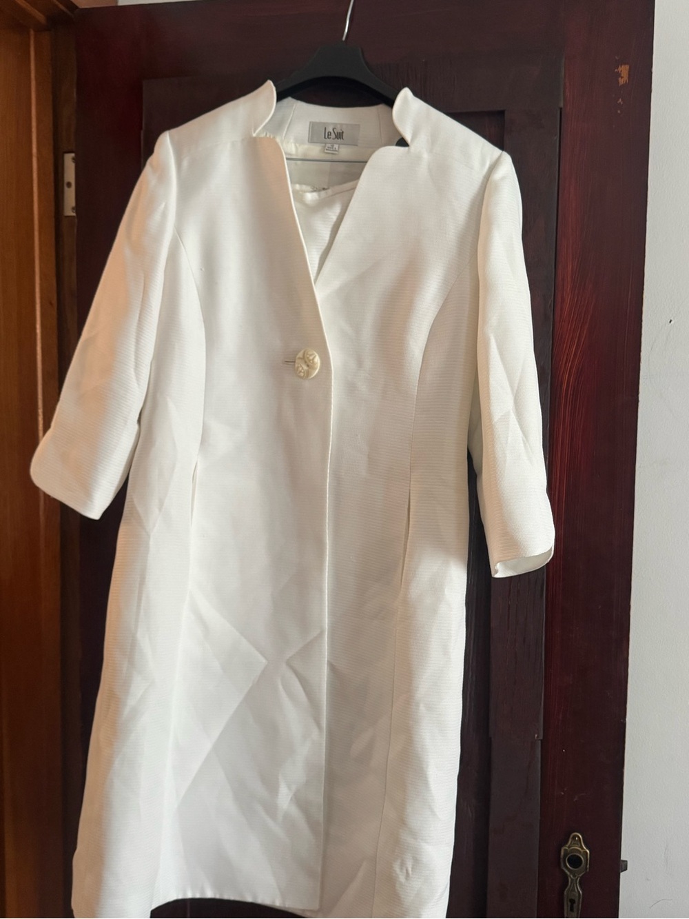 White Textured Single-Button Skirt Suit
